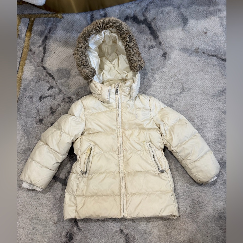 Kids beige POLO puffer jacket with hood 3T